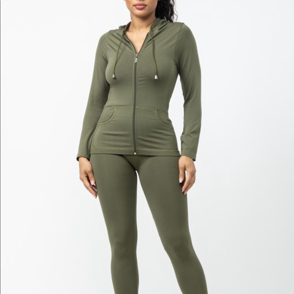 Zip Up Hoodie Jacket With Leggings Set